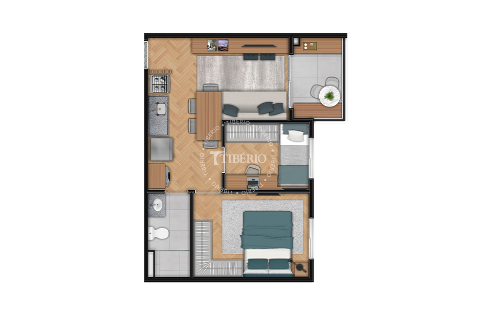 2 Dormitórios 39,79m²