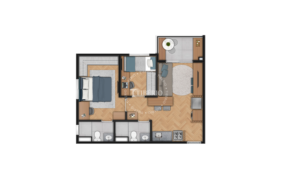 2 Dormitórios 44,58m²