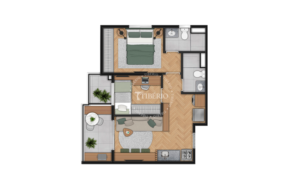 2 Dormitórios 45,27m²